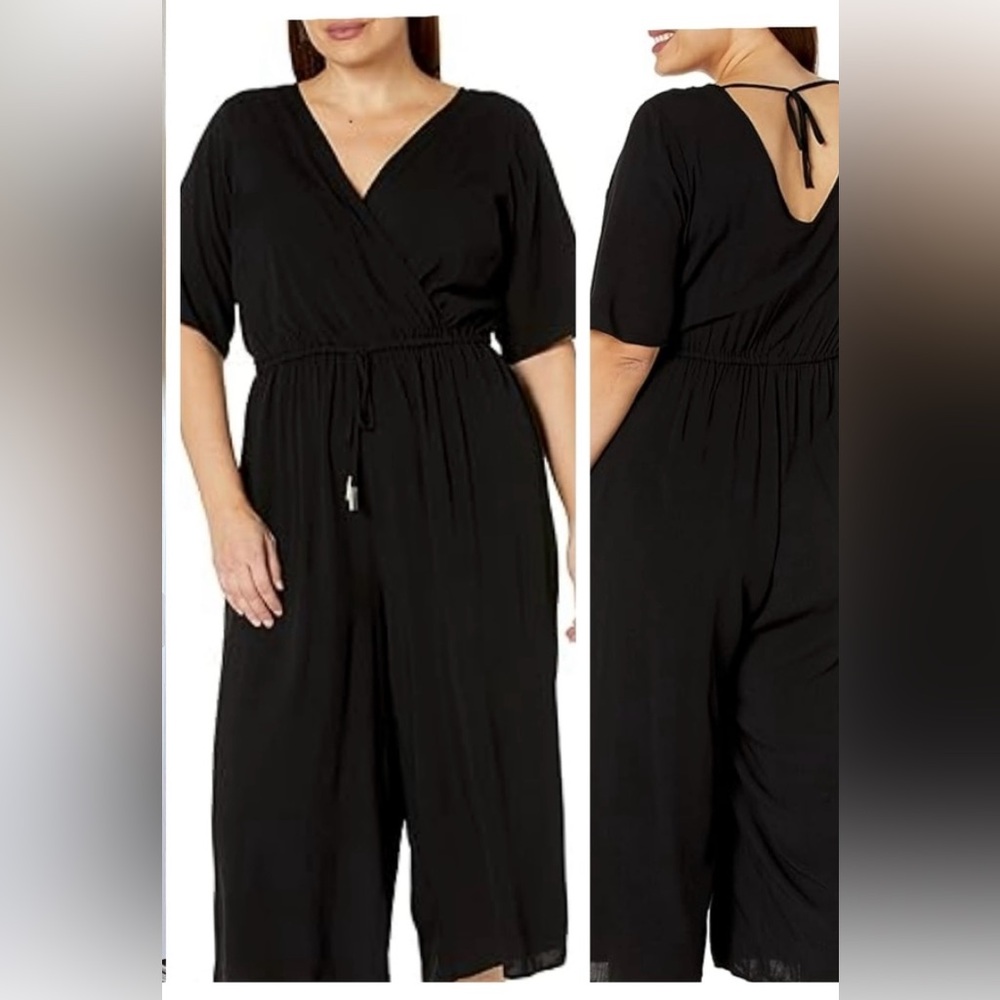 City Chic Palm Villa Black Jumpsuit L= 20 NWT